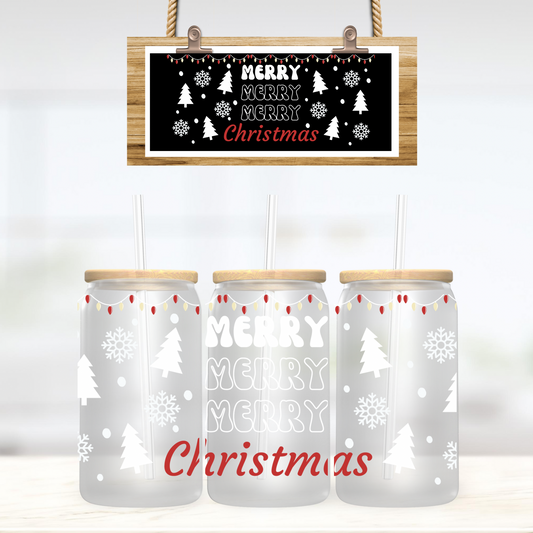 Merry Christmas 16oz Glass Cup