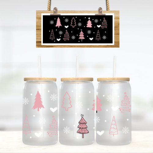 Pink Christmas Tree 16oz Glass