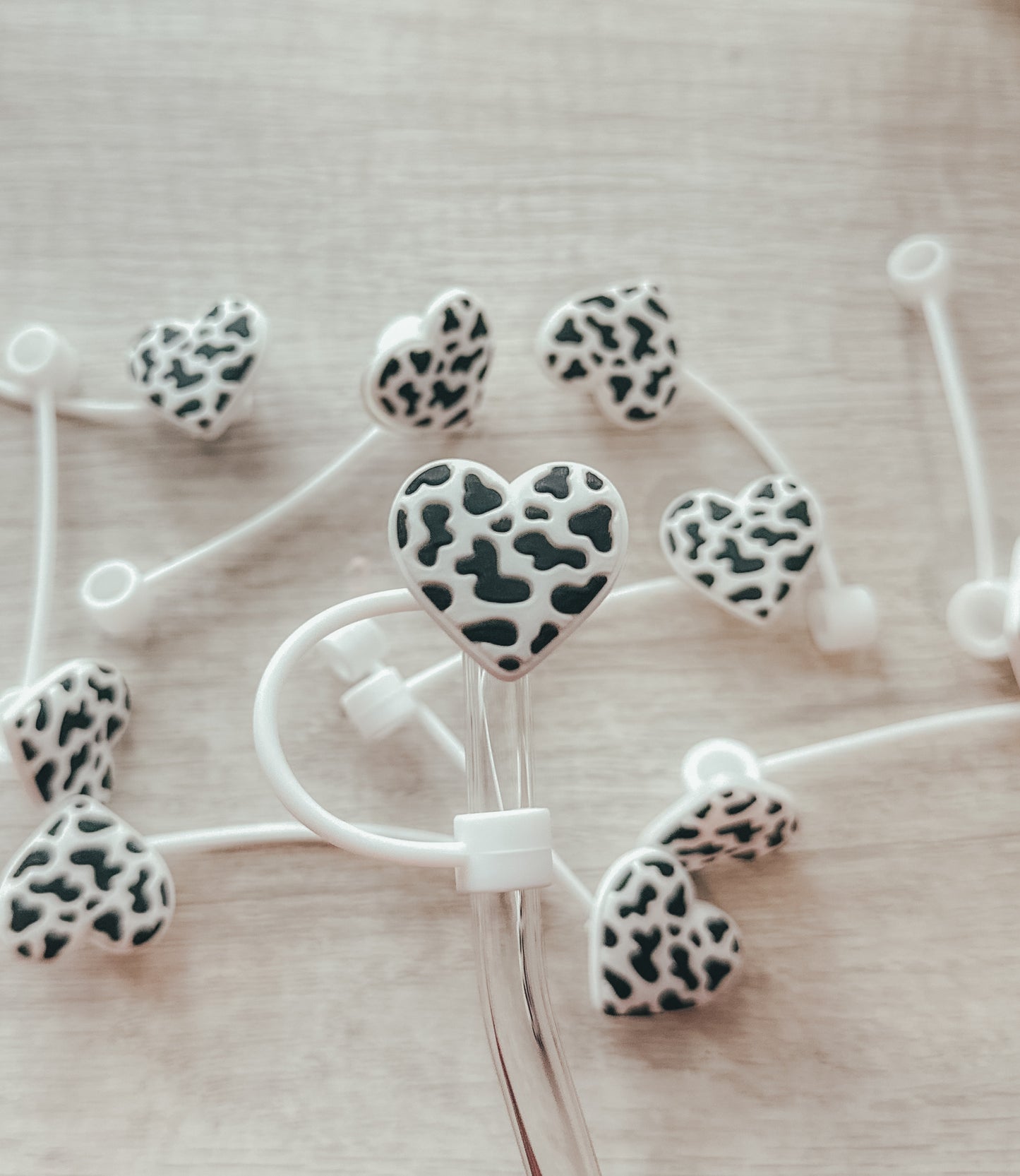 Heart cow straw topper